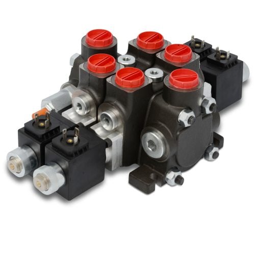 Hydraulic Solenoid Directional Control Valve, Double Acting, 2 Spool, 27 GPM, 12v