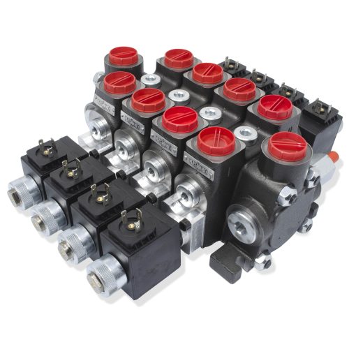 Hydraulic Solenoid Directional Control Valve, Double Acting, 4 Spool, 27 GPM, 12v