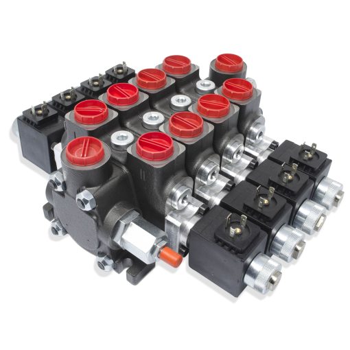Hydraulic Solenoid Directional Control Valve, Double Acting, 4 Spool, 27 GPM, 12v